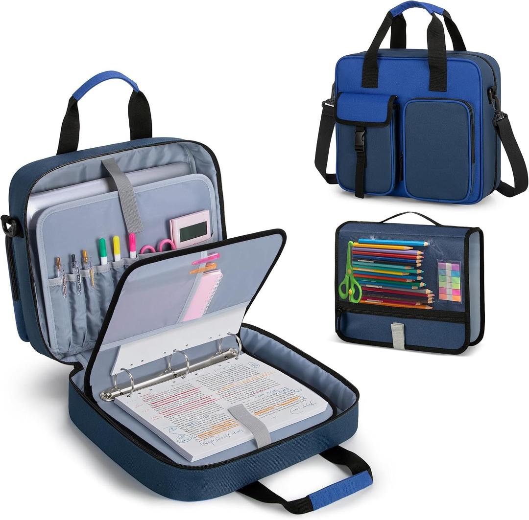 YARWO 2PCS Zipper Binder Bag Set, 3 Ring Binder with Multi Pockets & Straps