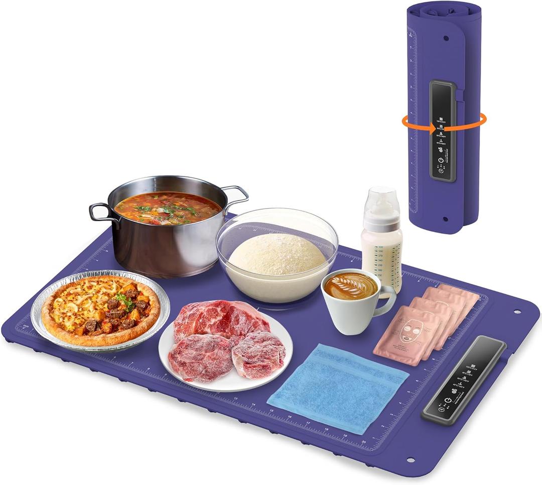 Warming Mat for Food, Electric Warm Tray, Full Surface Heating Food Warmer, 4 Temperature Levels, 5 Hours Auto Shut-Off Function, for defrosting, Buffets, Parties, Holidays and Everyday Use, Blue (4.9" x 4.9" x 16.3")