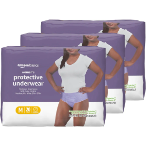 Amazon Basics Incontinence Underwear for Women, Protective, Disposable, Postpartum, Maximum Absorbency, Medium, Lavender, 60 Count (3 Packs of 20)