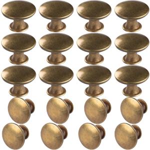 HUGOLEM 20 Pack Brass Round Antique Brass Kitchen Cabinet Knobs Cupboard Door Knobs Drawer Handle Pulls Dresser Knobs with 21 Pcs Screws for Bathroom Drawer Door Hardware