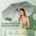 QWB TUMAAOTU Lightweight Compact Inverted Umbrella Windproof Auto Open Close  5-Second Quick Fold Design for Women & Men, 8 Ribs Strong Travel Umbrellas for Rain & Sun, Fits Backpack & Car (46 IN, Mist Green)