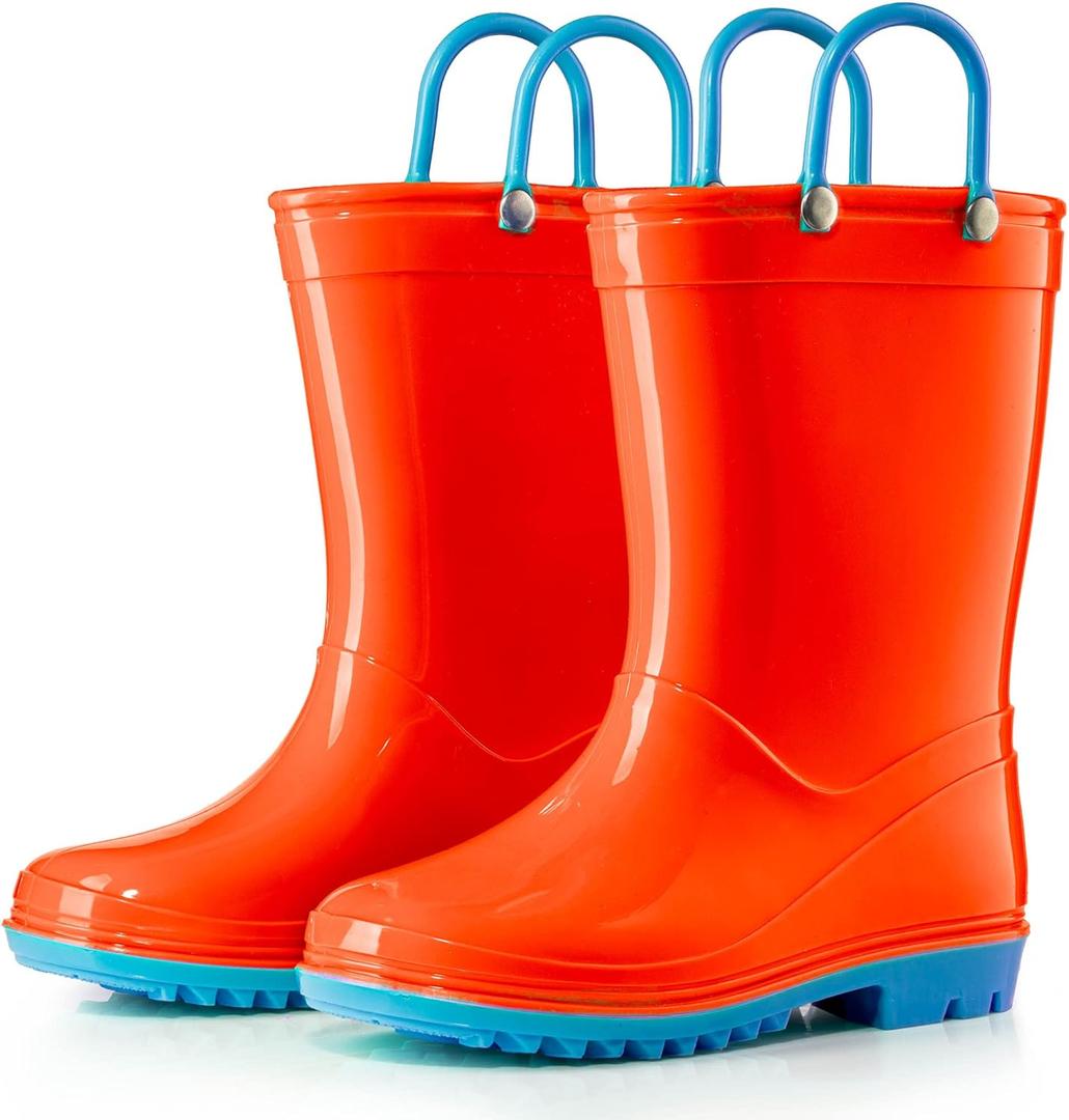 Puddle Play Solid Colors PVC Rainboots - Lightweight, Waterproof, Easy on Handles, Toddler and Little Kid Boys and Girls, 4 Toddler
