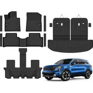 Floor Mats Custom Fit for Kia Sorento 2021-2025 2026 6&7 Seats (Not for Hybrid) Trunk Mat with Backrest Mat All Weather TPE Rubber Cargo Liner Back Seat Protector Full Set for Sorento Accessories