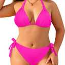 Women Plus Size Bikini Set - Two Piece Triangle Swimsuits Halter String Bathing Suit 2025 Tie Swimwear (Hot Pink), Size: 12 Plus