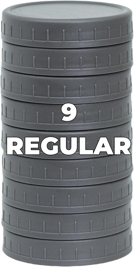 9 Pack Gray Regular Mouth Mason Jar Lids with Silicone Rings,9 Color to Choose, Plastic Mason Jar Lids,Plastic Canning Lids, Fit Ball,Kerr and More (Gray) 9 Pack Gray Regular Mouth Mason Jar Lids with Silicone Rings,9 Color to Choose, Plastic Mason Jar Lids,Plastic Canning Lids, Fit Ball,Kerr and More (Gray)