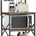 Furologee Kitchen Bakers Rack with Hutch, Coffee Bar Station 4 Tiers, Microwave Oven Stand with 6 S Hooks and Pegboard, Kitchen Microwave Rack for Spice Organizer Workstation, Rustic Brown