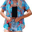siliteelon Womens Short Sleeve Button Down Shirts Summer Blouses Casual Tops Hawaiian Tropical Floral Printed Camp Shirts (L)