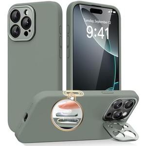 SuydanBox Magnetic for iPhone 16 Pro Max Case with Stand, Compatible with MagSafe, Silicone Upgraded [Camera Control Button] Shockproof Protective Phone Case for iPhone 16 Pro Max 6.7",Calke Green