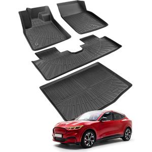 for Mustang Mach E Floor Mats & Cargo Liner 2021–2026, Custom Fit All Weather TPE Car Mats for Mach E Accessories, 1st & 2nd Row Heavy-Duty Black Floor Liners for Ford Mustang Mach-E by DiffCar