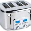 All-Clad Electric Stainless Steel Toaster, 4-Slice, LED Display, Removable Crumb Tray, Internal Cord Storage, 6 Browning Levels, Wide and Self-Centering Slots, Waffles, Bagels, Bread, Silver