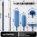 25ft High Ceiling Duster Kits with 5-18ft Heavy Duty Extension Pole - Fan Blade Cleaner, Cobweb Remover & Blue Window Squeegee Kit, Washable Dust Brush for High Roof and Glass Surfaces