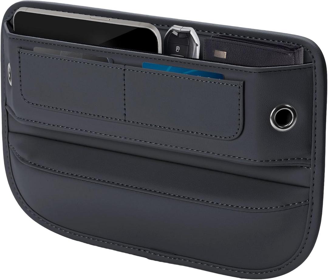 Universal Fit Premium Leather Car Seat Gap Filler Organizer, Center Console Organizer with Card Slots, Clever Gifts for Car SUV Truck Owners (Black, 1 Pack)