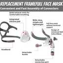 CPAP Mask, Universal Replacement Full Face Mask Headgear Set, Soft Silicone CPAP Masks Includes Headgear, Cushion, Frame and Elbow/Swivel