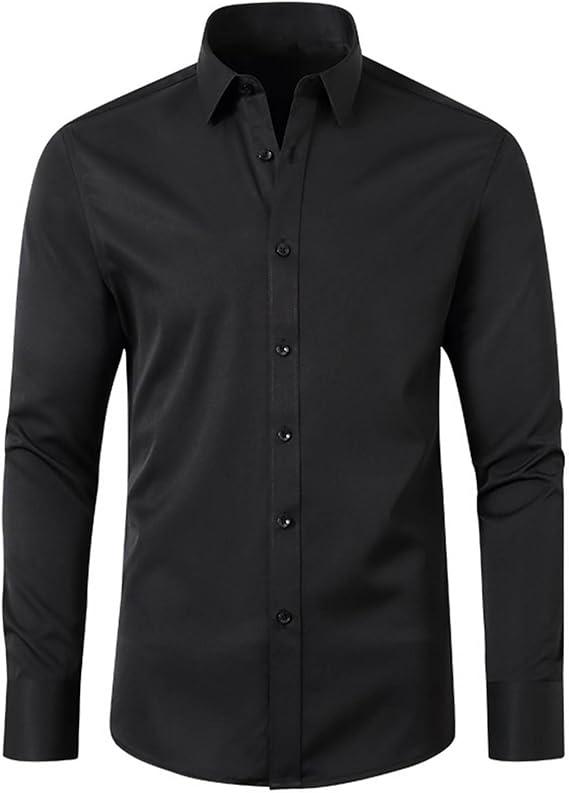 Dress Shirts for Men Fashion Long Sleeve Tops Regular Fit Button Down Shirts Stretch Wrinkle-Free Business Formal Shirt, XL, Black