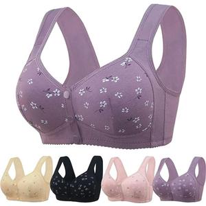 Daisy Bras for Older Women No Underwire Front Closure Comfort Senior Wireless Snap Closing Bra Purple 38D