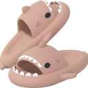 Shark Slides Thickness Upgrade Summer Cute Cartoon Shark Slippers for Women Men Non-Slip Open Toe Lightweight Sole Sandals Casual Unisex Beach Shoes (11-11.5 Women/9-9.5 Men, Pink)