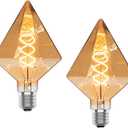 Lxcom Lighting Decorative Edison Bulbs 4W D110 Diamond Shape LED Spiral Filaments Light Bulbs 40W Equivalent E26 Base Amber Glass Finishing Vintage Edison Bulb for Home Kitchen Restaurant, 2 Pack