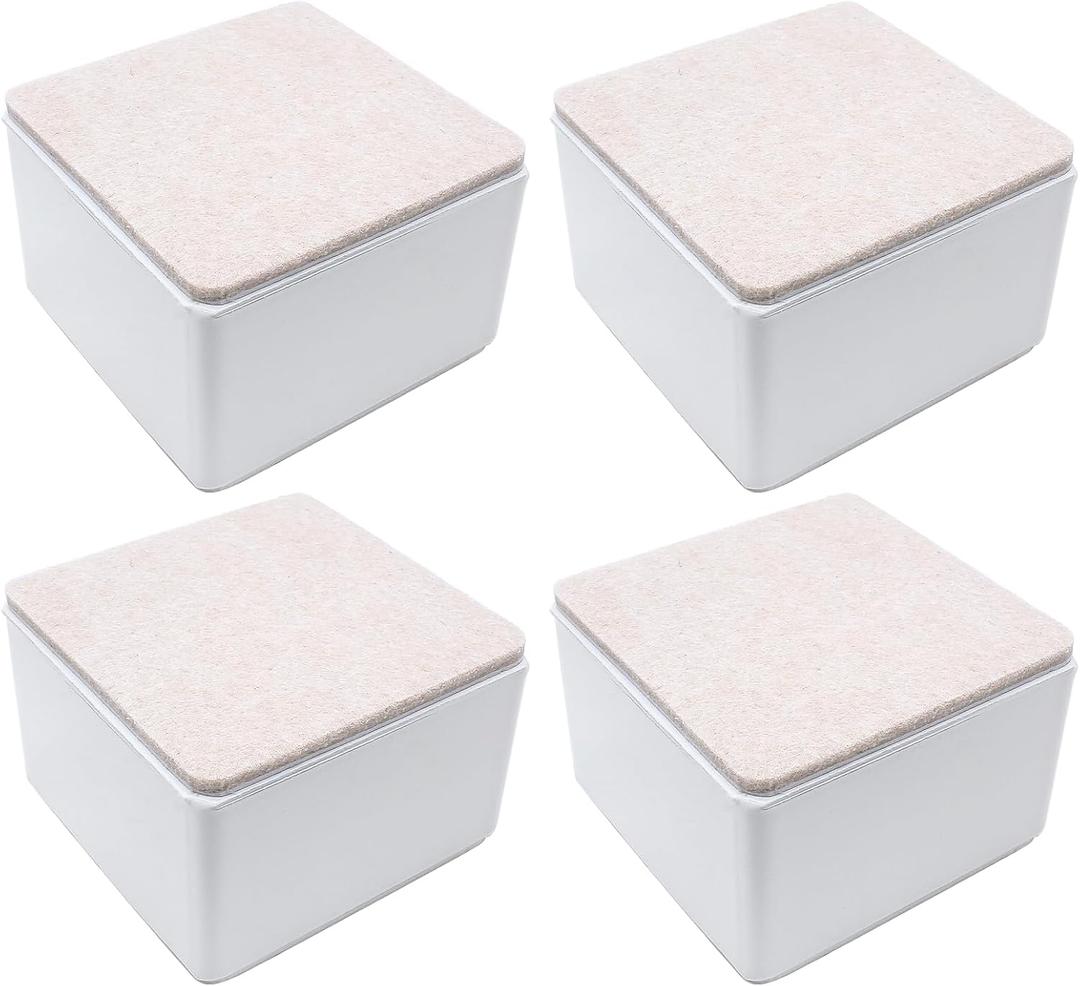 Bonsicoky 4 Pcs Self-Adhesive Furniture Bed Risers, Square Heavy Duty Carbon Steel Sofa Table Risers Adds 2" Height with Felt Pad, White