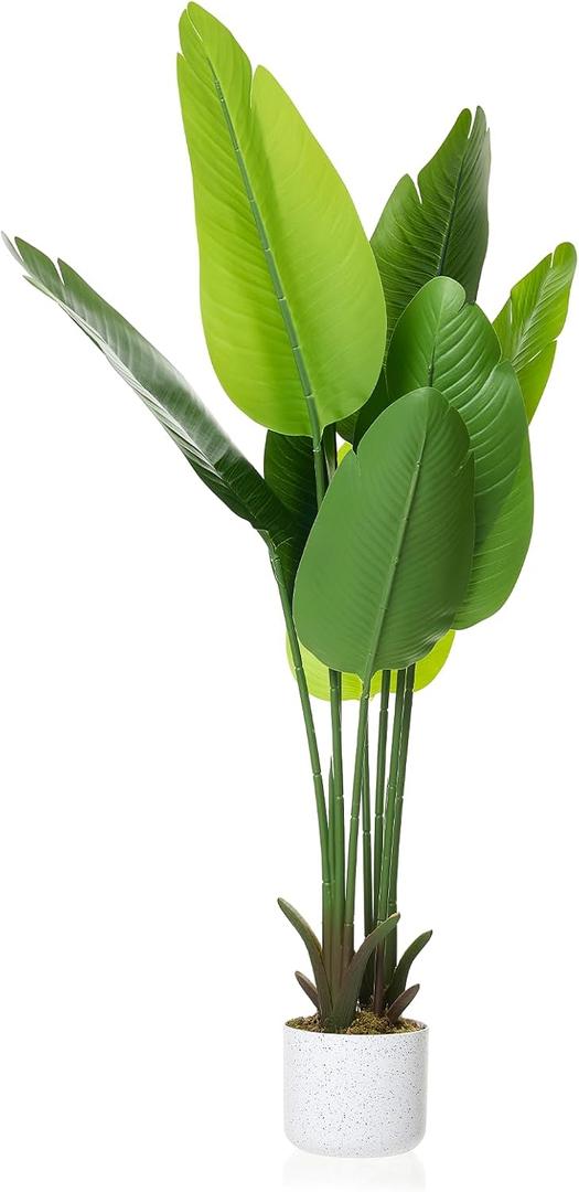 3.8 ft Artificial Banana Tree in Pot, Decorative Evergreen Faux Bird of Paradise Plant, Fake Tropical Traveler's Palm Tree, Indoor House Plants for Living Room Porch Entryway Office