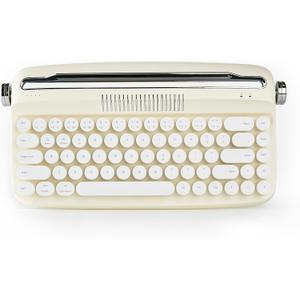 YUNZII Upgraded Wireless Typewriter Keyboard, Retro Aesthetic with Integrated Stand,Cute Round Keycaps, USB-C/Bluetooth Connection for Table, Phone, PC and Win/Mac/Android (B307, Ivory Butter)