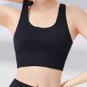 Sports Bras for Women, Criss-Cross Back, Adjustable Wire-Free Medium Support Workout Bra with Removable Cups (Large, Coal Black)