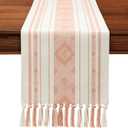 3 x OTOSTAR Pink Table Runner 13x72 Inches Boho Rustic Table Runner with Tassels Farmhouse Kitchen Dining Macrame Table Decoration for Christmas Home Wedding Party Birthday Holiday Decor (Pink)