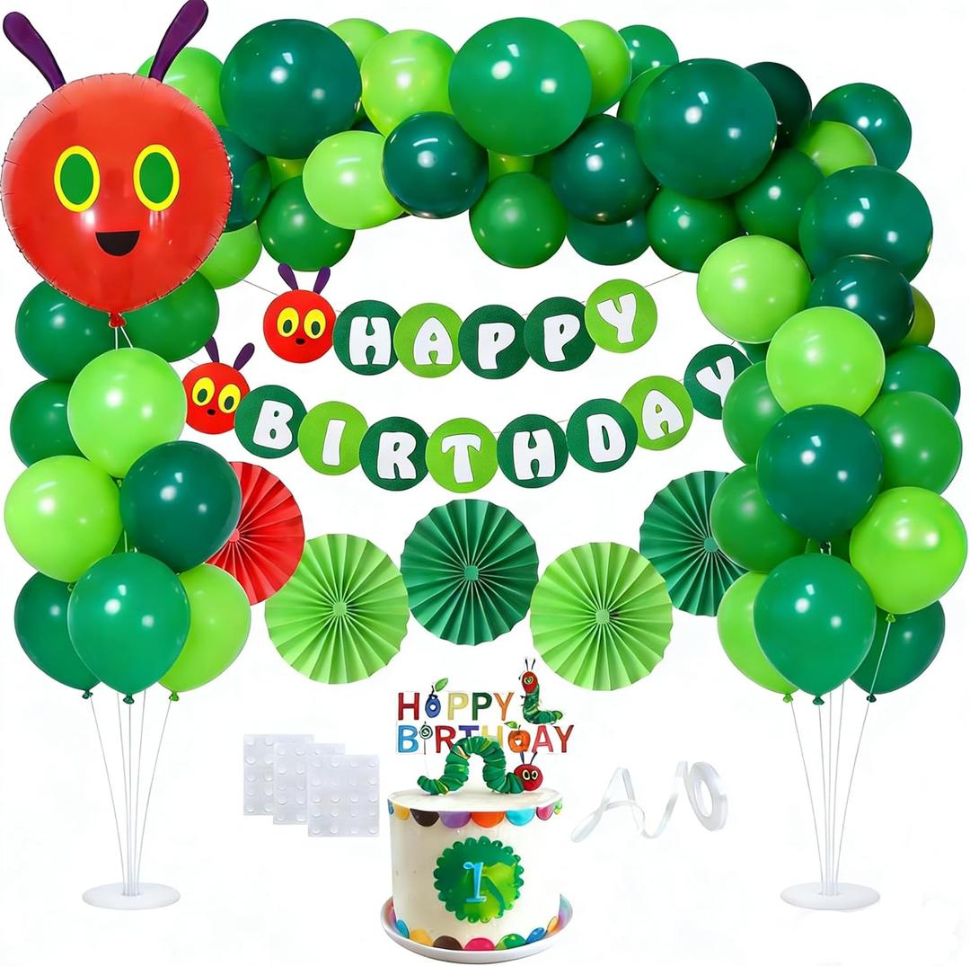 Green Caterpillar-Shaped Balloon Arch Kit 46Pcs Latex Happy Birthday Decorations Balloon Garland Kit for Birthday Baby Shower Themed Party Decorations