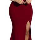 YMDUCH Women's Off Shoulder High Split Long Formal Party Dress Evening Gown (Large, Winered)