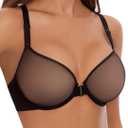 YANDW Sexy Womens Mesh Front Closure Racerback Bras for Women See Through Plunge Non Padded Unlined Sheer Demi Bra Underwire (36E, Black)