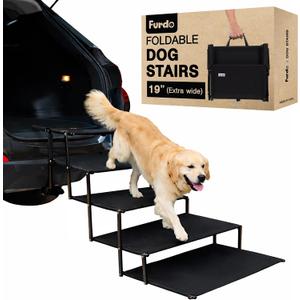 Dog Stairs for Large Dogs, for Medium Dogs, Foldable Dog Ramp for Car & SUV, Steps for Bed, Extra Wide Non-Slip Pet Steps for Car Side Door, Truck & High Beds, Portable & Adjustable - 19" Wide