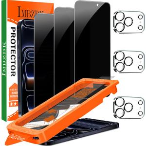 IMBZBK [Auto-Dust Removal] 3 Pack Privacy Screen Protector for iPhone 17 Pro [6.3 INCH] Anti Spy Private Accessories, Case Friendly Film, Military Grade Tempered Glass 3 Camera Lens Protector