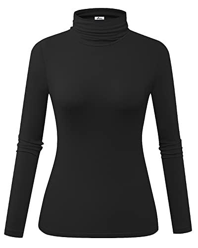 Herou Women Long Sleeve Turtleneck Stretch Slim T Shirt Layer Tops Black Medium