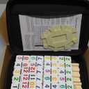 Mexican Train Dominoes Set with Numbers and 4 Wooden Trays/Racks, Double 12 Dominos Travel Set with 4 Tiles Holders, 91 Tiles Double 12 Colored Dominoes Game Set with Portable Case for Families Kids
