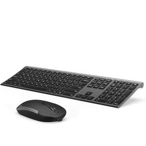 Wireless Keyboard and Mouse, Vssoplor Rechargeable Quiet Full-Size Keyboard and Mouse Combo Set Ultra Slim Design for Laptop, PC, Notebook, Desktop-Dark Gray