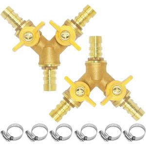 Beduan 3 Way Shut Off Ball Valve 3/8" Hose Barb 2 Switch Brass Y Shaped Valve for Fuel Water Gas Air(Pack of 2)