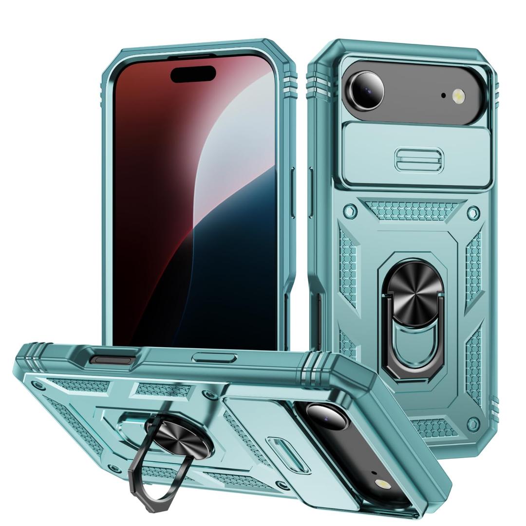 Lunivop Compatible with iPhone Air Case 360° Metal Rotated Ring Holder Magnetic Kickstand【Slide Camera Cover 】 Military - Grade Protection for 17 Air 6.5 '' Phone Case Green