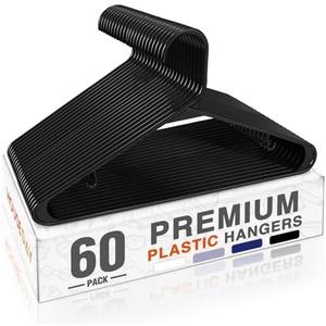 HOUSE DAY Black Plastic Hangers 60 Pack, Clothes Hangers with Non Slip Hooks, Durable & Space Saving Coat Hanger, Light-Weight Clothing Hanger, Perfect Closet Organizer for Everyday Use
