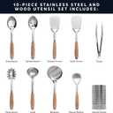 Home Hero Stainless Steel Kitchen Utensils Set - Wood Handle Nonstick Stainless Steel Cooking Utensils Set - Heat Resistant Kitchen Essentials & Metal Kitchen Gadgets (Silver & Wood)