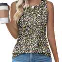 Kistore Womens Summer Tank Tops Sleeveless Crew Neck Pleated Blouse Shirts Fashion Clothes 2025 (Large, A2 Floral Black Purple)