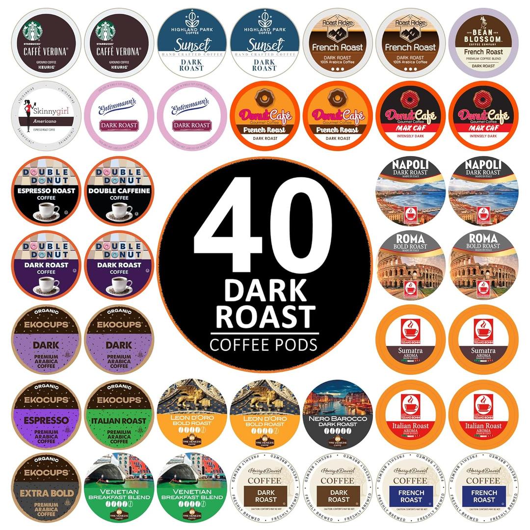 Perfect Samplers Dark Roast Coffee Pod Variety Pack - Pack for Keurig K Cups Coffee Makers, Bold 40 Count