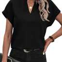BTFBM Womens Summer Tops 2025 V Neck Short Sleeve Tshirt Loose Flowy Tunics Solid Color Dressy Casual Blouse Shirts (XL, Black)