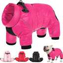 AOFITEE Dog Coat, Waterproof Dog Jacket for Winter, Warm Fullbody Dogs Snowsuit, Winter Coat for Small Dogs, Zip Up Pet Puffer Jacket Fleece Vest, Outdoor Reflective Cold Weather Pet Coats, Rose Red, S