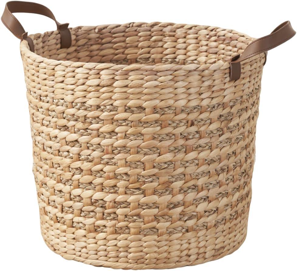 Isidore Water Hyacinth Storage Basket, Round Woven Design (Natural Brown, 15.7 x 15.7 x 15.7 in)