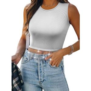 2 x Nlife Womens Nashville Sparkly Fringe Sleeveless Tops Concert Raceback Ribbed Tank Tops with Glitter Tassel (White, M)