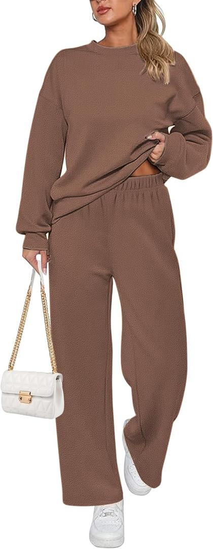 Ekouaer Womens Pajama Sets Fuzzy Fleece Long Sleeve Sleepwear Comfy Pjs 2 Piece Lounge Set Nightwear with Poeckts S-XXL (Brown, XL)
