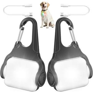 Rechargeable Dog Collar Light -3 Modes Dog Light, IP65 Waterproof Dog Walking Light, 50LM Dog Lights for Night Walking, Running, Camping, Climbing, Bike, 2 Pack (White)