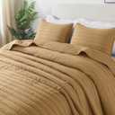 Pumpkin Yellow Queen Size Quilt Bedding Sets with Pillow Shams, Mustard Full Lightweight Soft Bedspread Coverlet, Quilted Blanket Thin Comforter Bed Cover for All Season, 3 Pieces, 90x90 inches