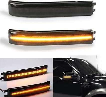 2x Smoked Lens Sequential Amber Full LED Side Mirror Marker Lights Compatible With 2009-2014 Ford F150 , 2010-2014 SVT Raptor, Replace OEM Amber Bulb-Less Reflectors