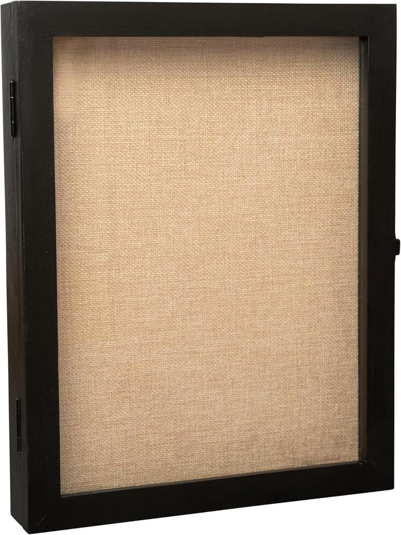 Flash Furniture Peyton Shadow Box Display Case, Solid Pine Wood Frame, Powder Coated Latch and Hinges, Foam Back with Linen Liner, 8 Push Pins, 11x14, Black