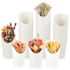 Teemumu 12oz White Charcuterie Cups 100pcs, Disposable Charcuterie Cups with Sticks, French Fries Cup Paper Appetizer Cup with 200pcs Cocktail Picks for Snack, Fruit, Dessert or all Occasions (White)
